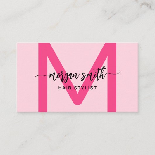 Hot Pink Modern QR Code Script Name Girl Monogram Visitenkarte (Vorderseite)