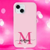 Hot Pink Modern Script Girl Monogram Name