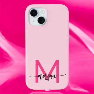 Hot Pink Modern Script Girl Monogram Name Case-Mate iPhone Hülle