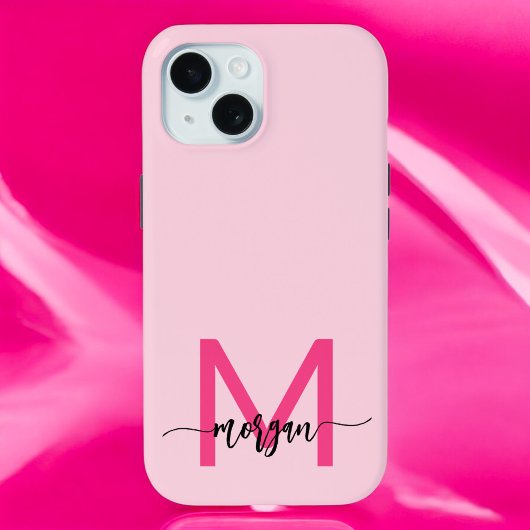Hot Pink Modern Script Girl Monogram Name Case-Mate iPhone Hülle
