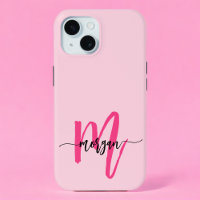 Hot Pink Modern Script Girl Monogram Name