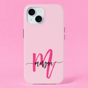 Hot Pink Modern Script Girl Monogram Name Case-Mate iPhone Hülle