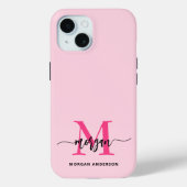 Hot Pink Modern Script Girl Monogram Name Case-Mate iPhone Hülle (Rückseite)