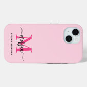 Hot Pink Modern Script Girl Monogram Name Case-Mate iPhone Hülle (Rückseite (Horizontal))