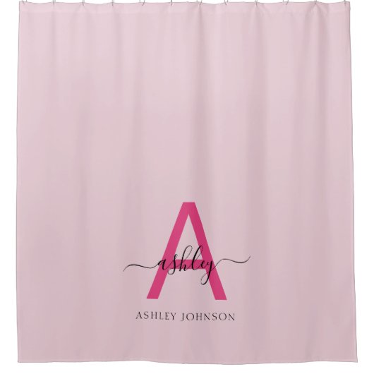 Hot Pink Modern Script Girl Monogram Name Duschvorhang (Vorderseite)