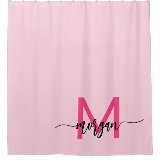 Hot Pink Modern Script Girl Monogram Name Duschvorhang (Vorderseite)