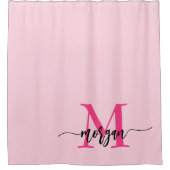 Hot Pink Modern Script Girl Monogram Name Duschvorhang (Vorderseite)