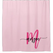 Hot Pink Modern Script Girl Monogram Name Duschvorhang (Vorderseite)