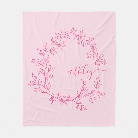 Hot Pink Modern Script Girl Monogram Name Fleecedecke (Vorderseite)