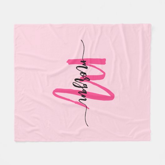 Hot Pink Modern Script Girl Monogram Name Fleecedecke (Vorderseite (Horizontal))