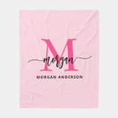 Hot Pink Modern Script Girl Monogram Name Fleecedecke (Vorderseite)