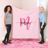 Hot Pink Modern Script Girl Monogram Name Fleecedecke
