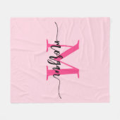 Hot Pink Modern Script Girl Monogram Name Fleecedecke (Vorderseite (Horizontal))