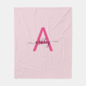 Hot Pink Modern Script Girl Monogram Name Fleecedecke (Vorderseite)