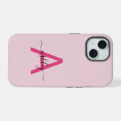Hot Pink Modern Script Girl Monogram Name iPhone 15 Hülle (Rückseite (Horizontal))