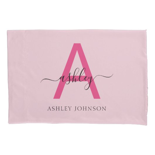 Hot Pink Modern Script Girl Monogram Name Kissenbezug (Vorderseite)
