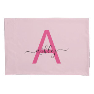 Hot Pink Modern Script Girl Monogram Name Kissenbezug