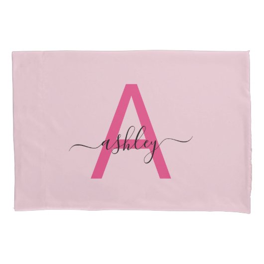 Hot Pink Modern Script Girl Monogram Name Kissenbezug (Vorderseite)