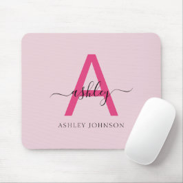 Hot Pink Modern Script Girl Monogram Name Mousepad