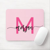Hot Pink Modern Script Girl Monogram Name Mousepad (Mit Mouse)