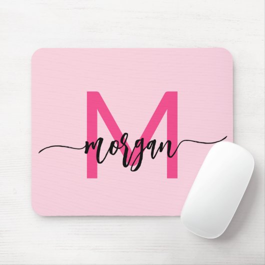 Hot Pink Modern Script Girl Monogram Name Mousepad (Mit Mouse)
