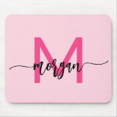 Hot Pink Modern Script Girl Monogram Name Mousepad (Vorne)