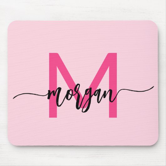 Hot Pink Modern Script Girl Monogram Name Mousepad (Vorne)