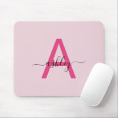 Hot Pink Modern Script Girl Monogram Name Mousepad (Mit Mouse)