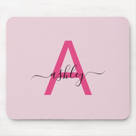 Hot Pink Modern Script Girl Monogram Name Mousepad (Vorne)