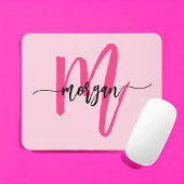Hot Pink Modern Script Girl Monogram Name Mousepad