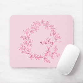 Hot Pink Modern Script Girl Monogram Name Mousepad