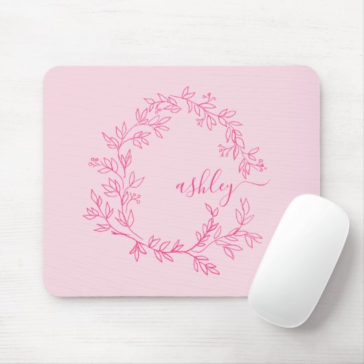 Hot Pink Modern Script Girl Monogram Name Mousepad (Mit Mouse)