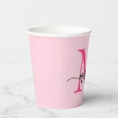 Hot Pink Modern Script Girl Monogram Name Pappbecher (Rechts)