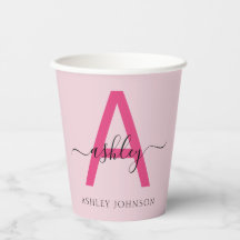 Hot Pink Modern Script Girl Monogram Name
