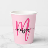 Hot Pink Modern Script Girl Monogram Name Pappbecher (Vorderseite)