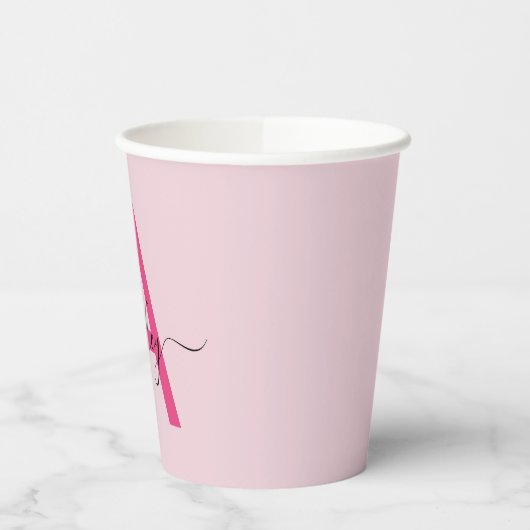 Hot Pink Modern Script Girl Monogram Name Pappbecher (Links)