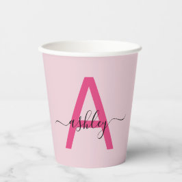 Hot Pink Modern Script Girl Monogram Name Pappbecher
