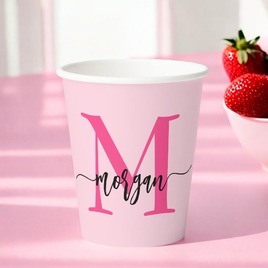 Hot Pink Modern Script Girl Monogram Name Pappbecher