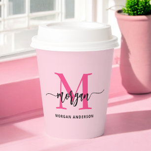 Hot Pink Modern Script Girl Monogram Name Pappbecher