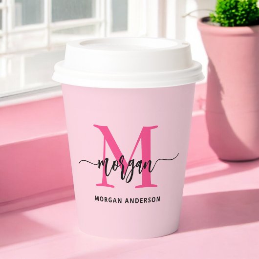 Hot Pink Modern Script Girl Monogram Name Pappbecher