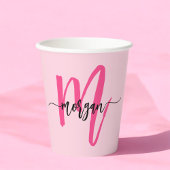 Hot Pink Modern Script Girl Monogram Name Pappbecher