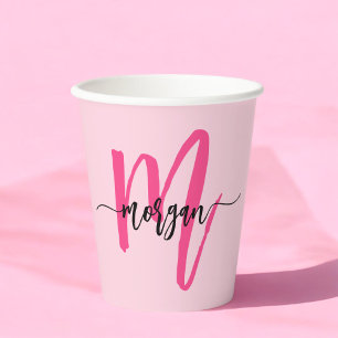 Hot Pink Modern Script Girl Monogram Name Pappbecher
