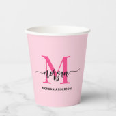 Hot Pink Modern Script Girl Monogram Name Pappbecher (Vorderseite)
