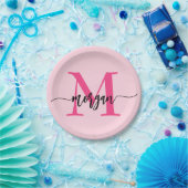 Hot Pink Modern Script Girl Monogram Name Pappteller (Party)