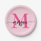 Hot Pink Modern Script Girl Monogram Name Pappteller (Vorderseite)