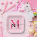 Hot Pink Modern Script Girl Monogram Name Pappteller<br><div class="desc">Fügen Sie Ihren Feiern eine Touch Chic hinzu mit unseren Hot Pink Modern Script Girly Monogram Name Paper Tellern! Diese Teller in einem lebhaften, rosa Design sind mit Ihrem Namen in einem eleganten, modernen Drehbuch für eine individuelle, stilvolle Touch personalisiert. Perfekt für Geburtstage, Party oder jeden besondere Anlass, verbinden sie...</div>