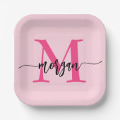 Hot Pink Modern Script Girl Monogram Name Pappteller (Vorderseite)