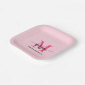 Hot Pink Modern Script Girl Monogram Name Pappteller (Gewinkelt)