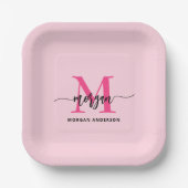 Hot Pink Modern Script Girl Monogram Name Pappteller (Vorderseite)