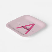 Hot Pink Modern Script Girl Monogram Name Pappteller (Gewinkelt)